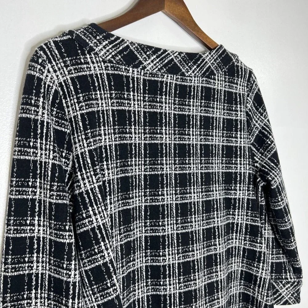Talbots Sabrina Black Plaid 3/4 Sleeve Round Neck Pullover Sweater Size Large - Picture 6 of 7